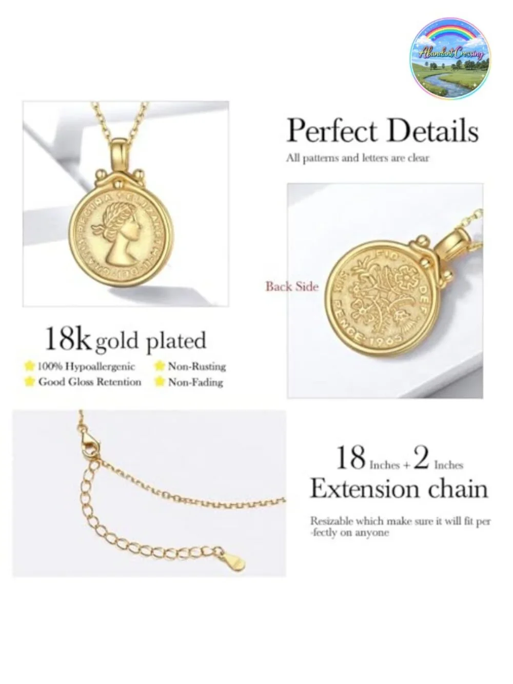 Gold Plated Sterling Silver Vintage Coin Pendant Necklace Dainty Circle Disc